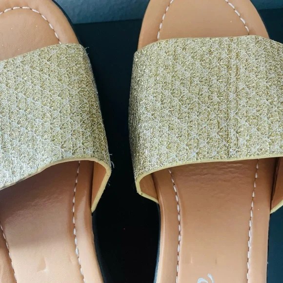 Glittering Gold Slide Sandals - Picture 2 of 3